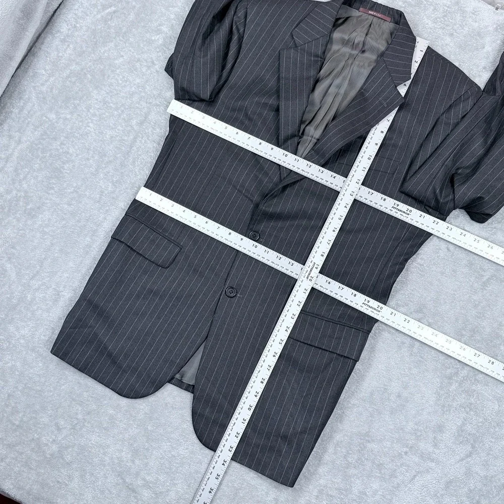 Hickey Freeman Loro Piana Tasmanian 150s Wool Suit 42L Blazer 36x32 Pants Stripe